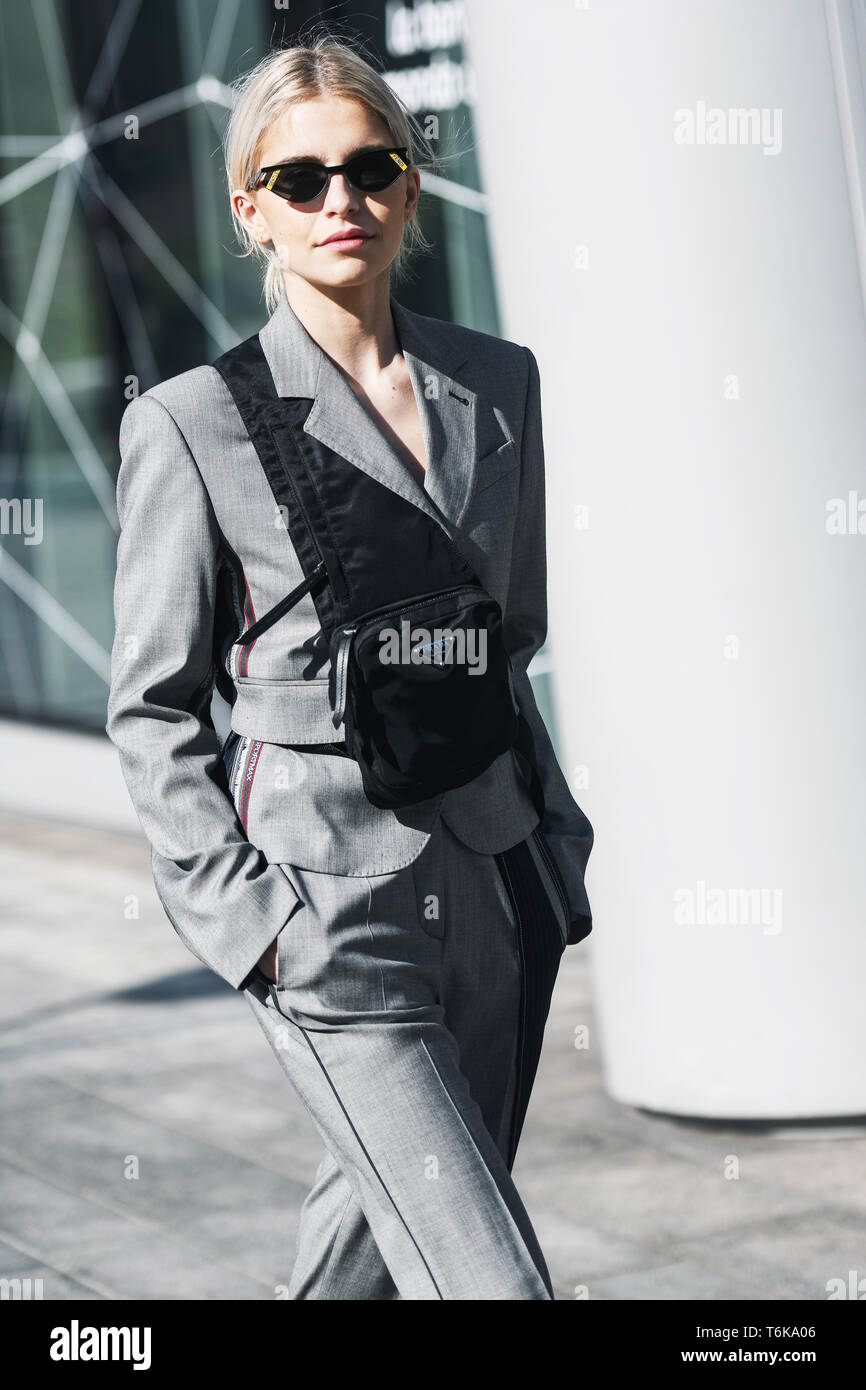 Milan, Italy - February 22, 2019: Street style - Influencer Caroline