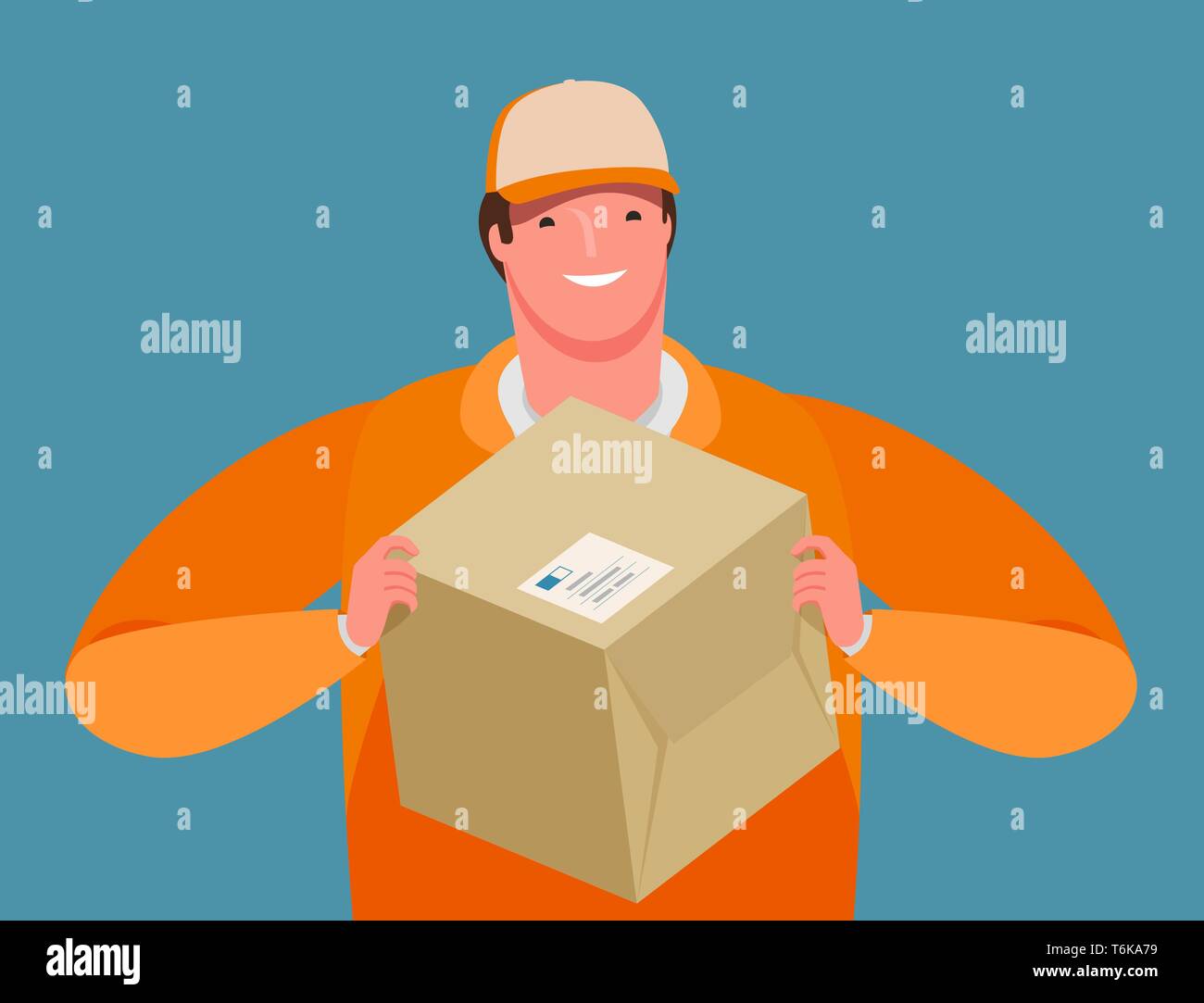 Business delivery. Courier hands a parcel. Cartoon vector illustration Stock Vector