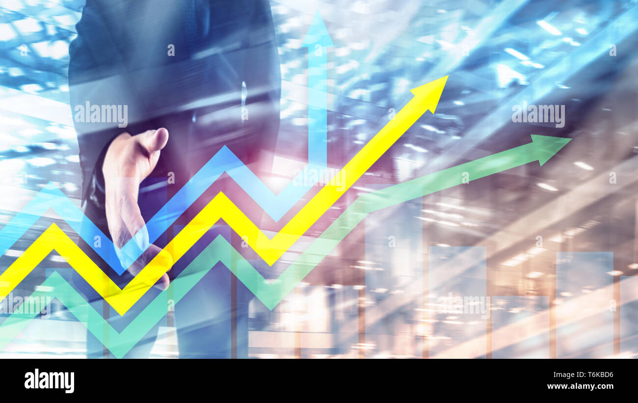 Financial growth arrows graph. Investment and trading concept. Stock Photo