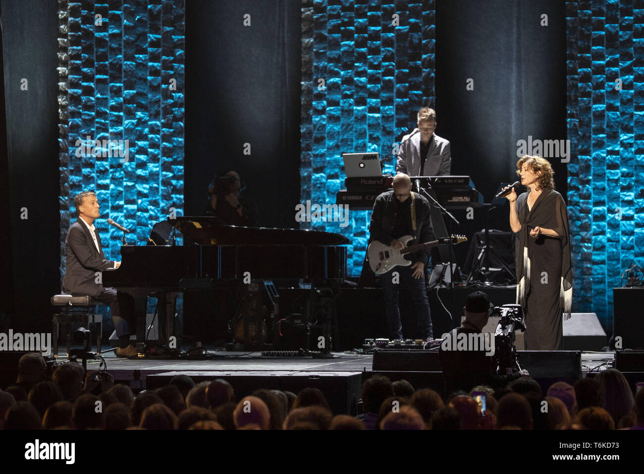 April 27, 2019 - Nashville, Tennessee, U.S. - 30 April 2019 - Nashville, Tennessee -  Amy Grant performs with Michael W. Smith at 35 Years of Friends: Celebrating the Music of Michael W. Smith held at Bridgestone Arena. Photo Credit: Frederick Breedon/AdMedia. (Credit Image: © Frederick Breedon/AdMedia via ZUMA Wire) Stock Photo