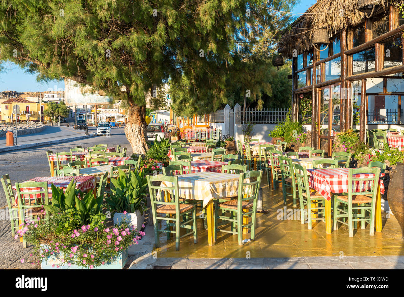 Tavernas, shops and stores in Paleochora Stock Photo