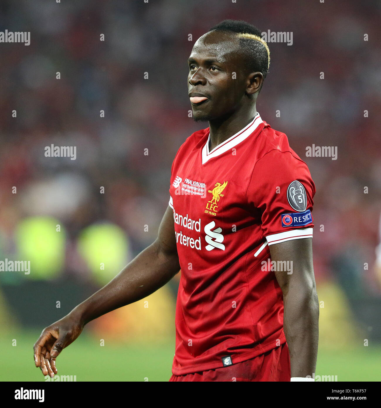 Portrait of Sadio Mane of Liverpool during the UEFA Champions League Final 2018 game against Real Madrid Stock Photo