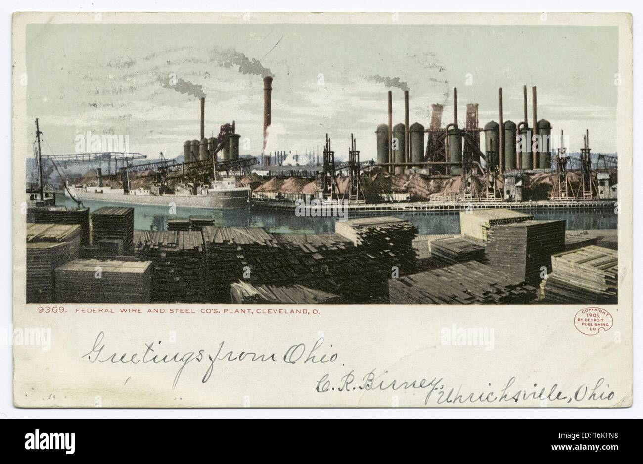 Detroit Publishing Company vintage postcard depicting Federal Wire and Steel Company's plant in Cleveland, Ohio, 1914. From the New York Public Library. () Stock Photo