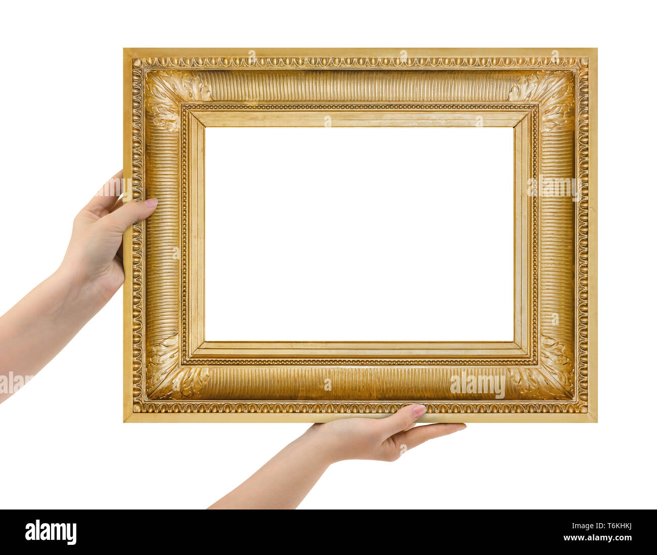 Wooden picture frame in hands Stock Photo Alamy