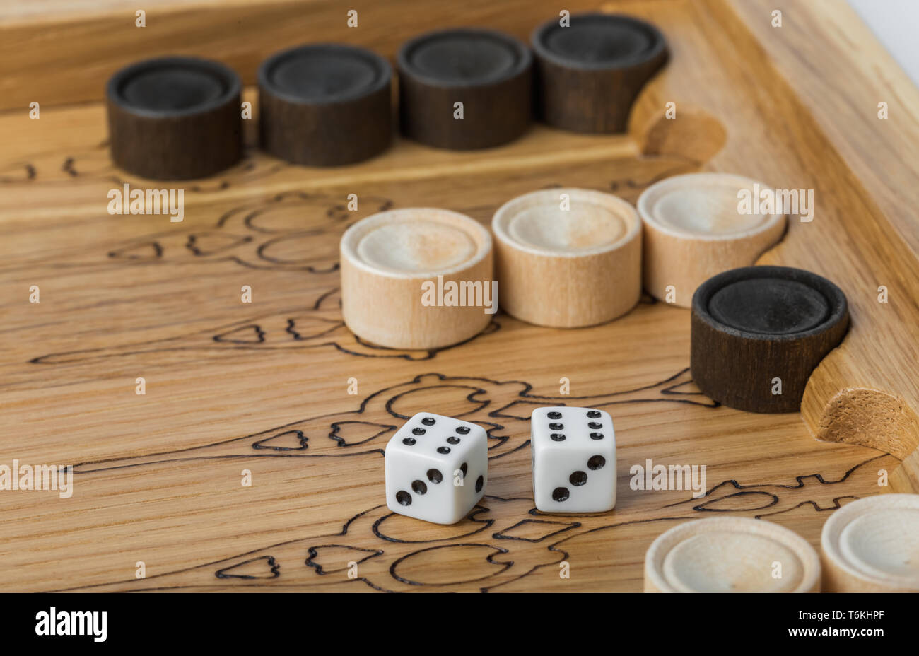 Backgammon playing field and dices Stock Photo