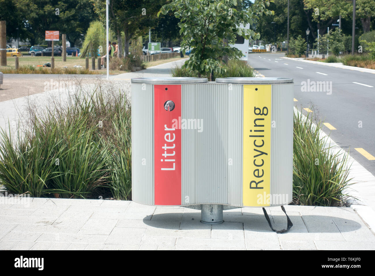 Colourful recycling and rubbish bins on the streets of Christchurch Stock Photo Alamy