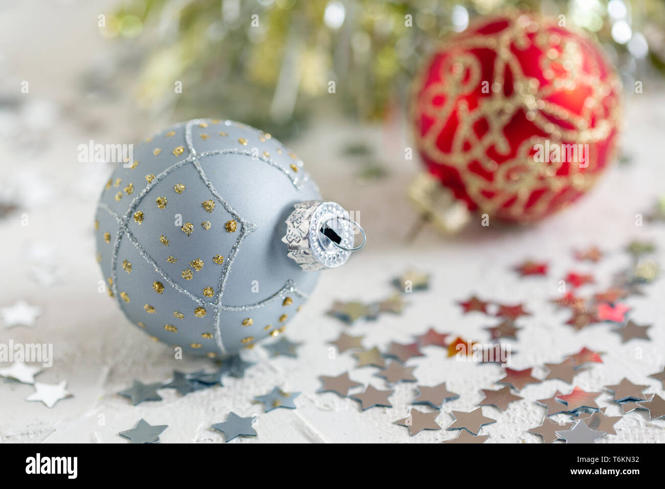 Silver Christmas ball closeup. Stock Photo