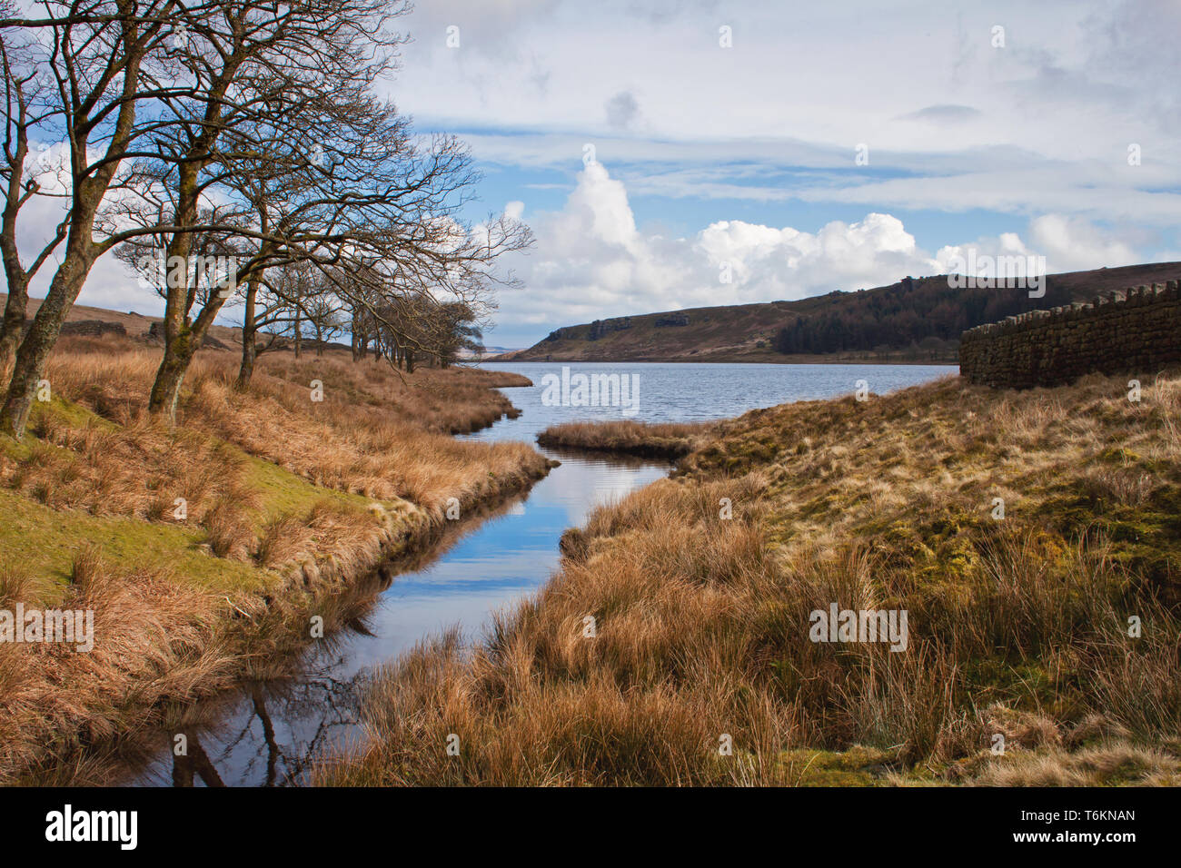 Water being fed to and from Widdop Reservoir, West Yorkshire, UK Stock Photo