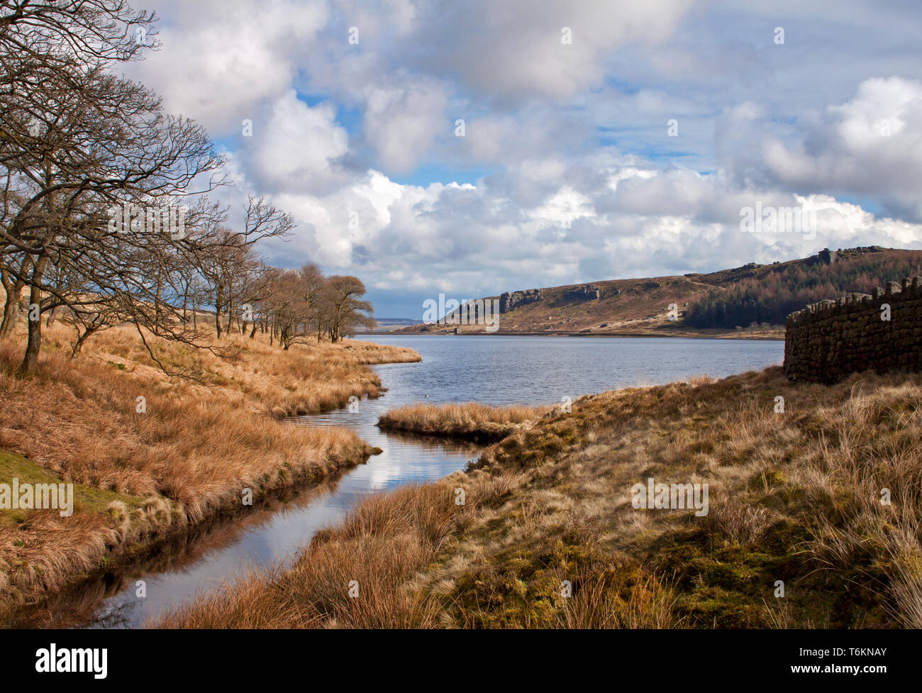 The mouth of the inlet and outlet stream at Widdop Reservioir, West Yorkshire Stock Photo