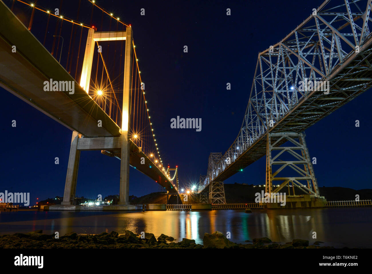 long exposure capture of 2 bridges Stock Photo