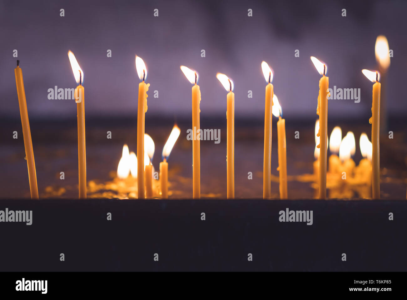 Row of burning memorial candles Stock Photo Alamy