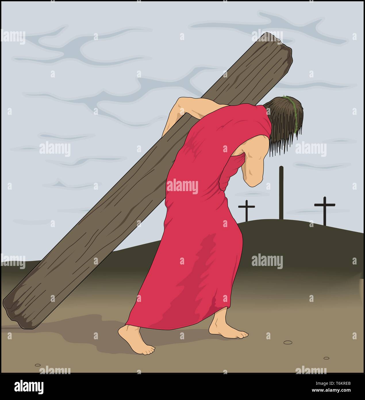 Jesus Carrying Cross Vector Illustration Stock Vector