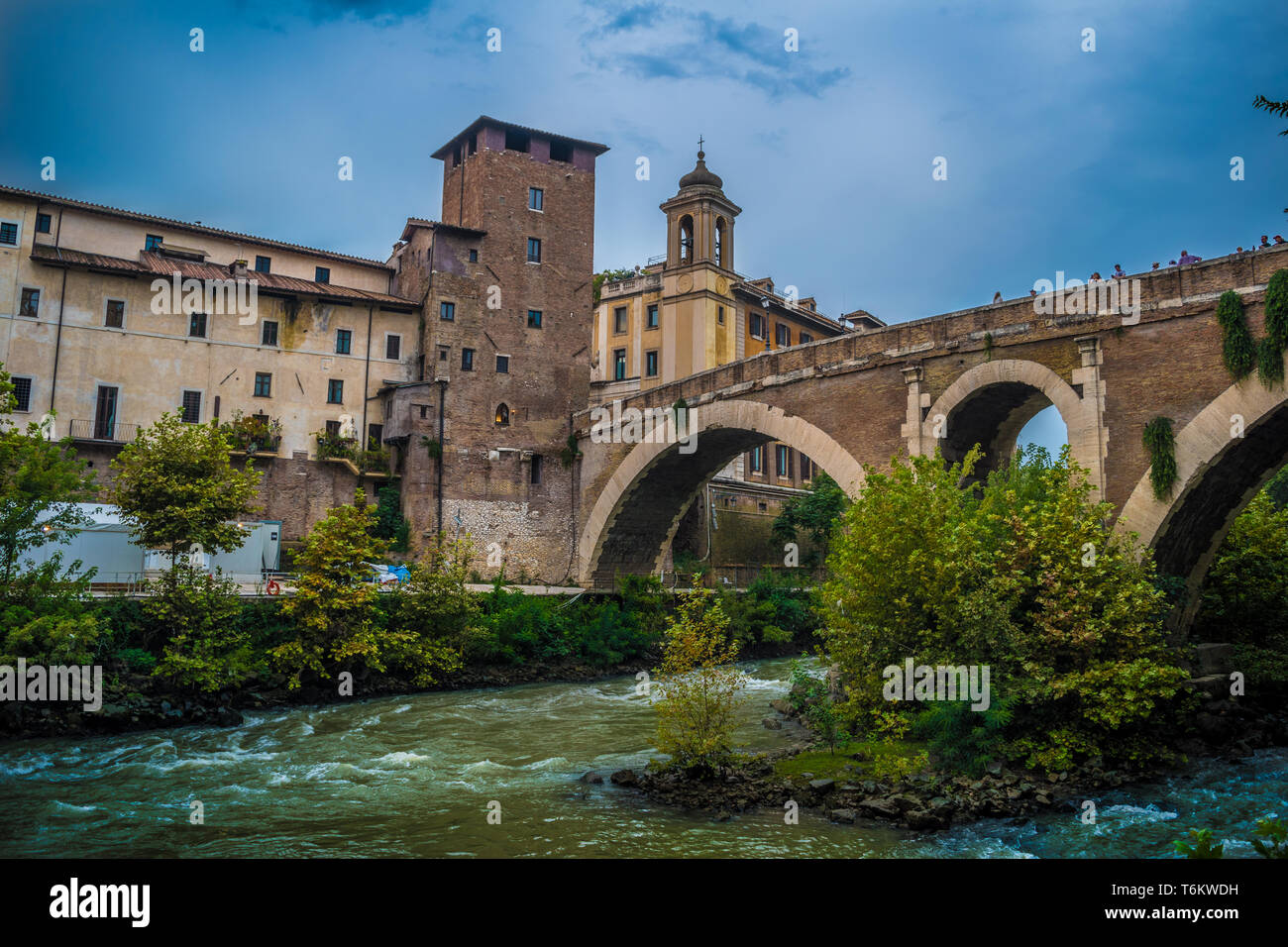 Caetani Castell and Fabricio Bridge in Rome - Italy Stock Photo