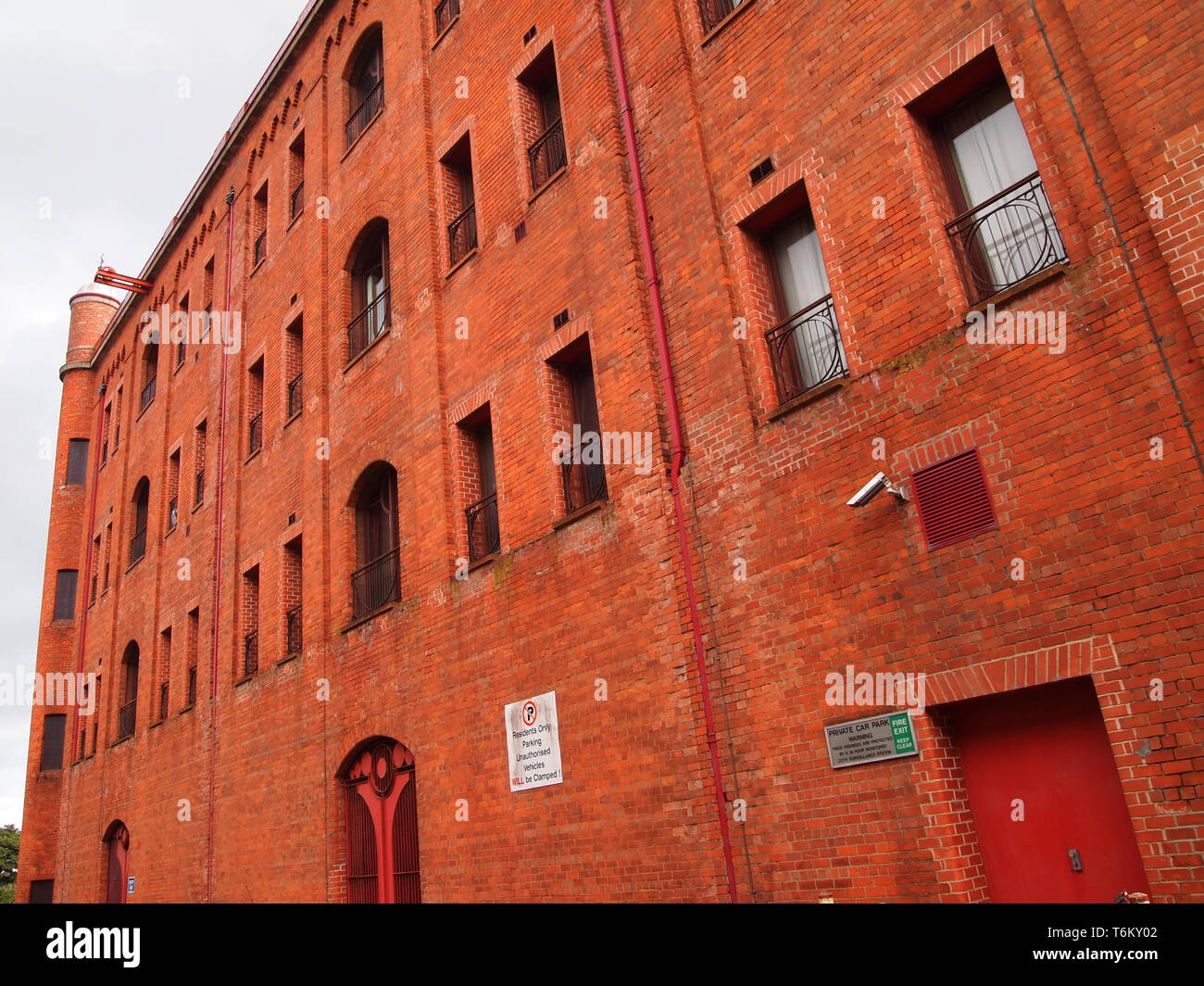 Red brick buildings in Aberdeen, Scotland former warehouses now converted into apartment