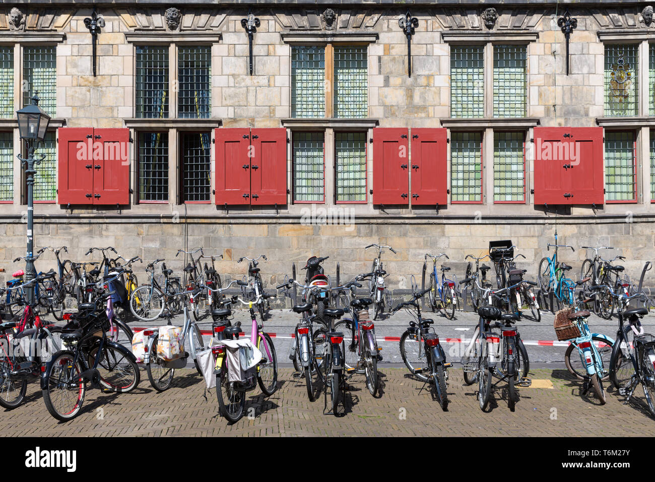 Bicycles in front of an old Dutch historic building Stock Photo