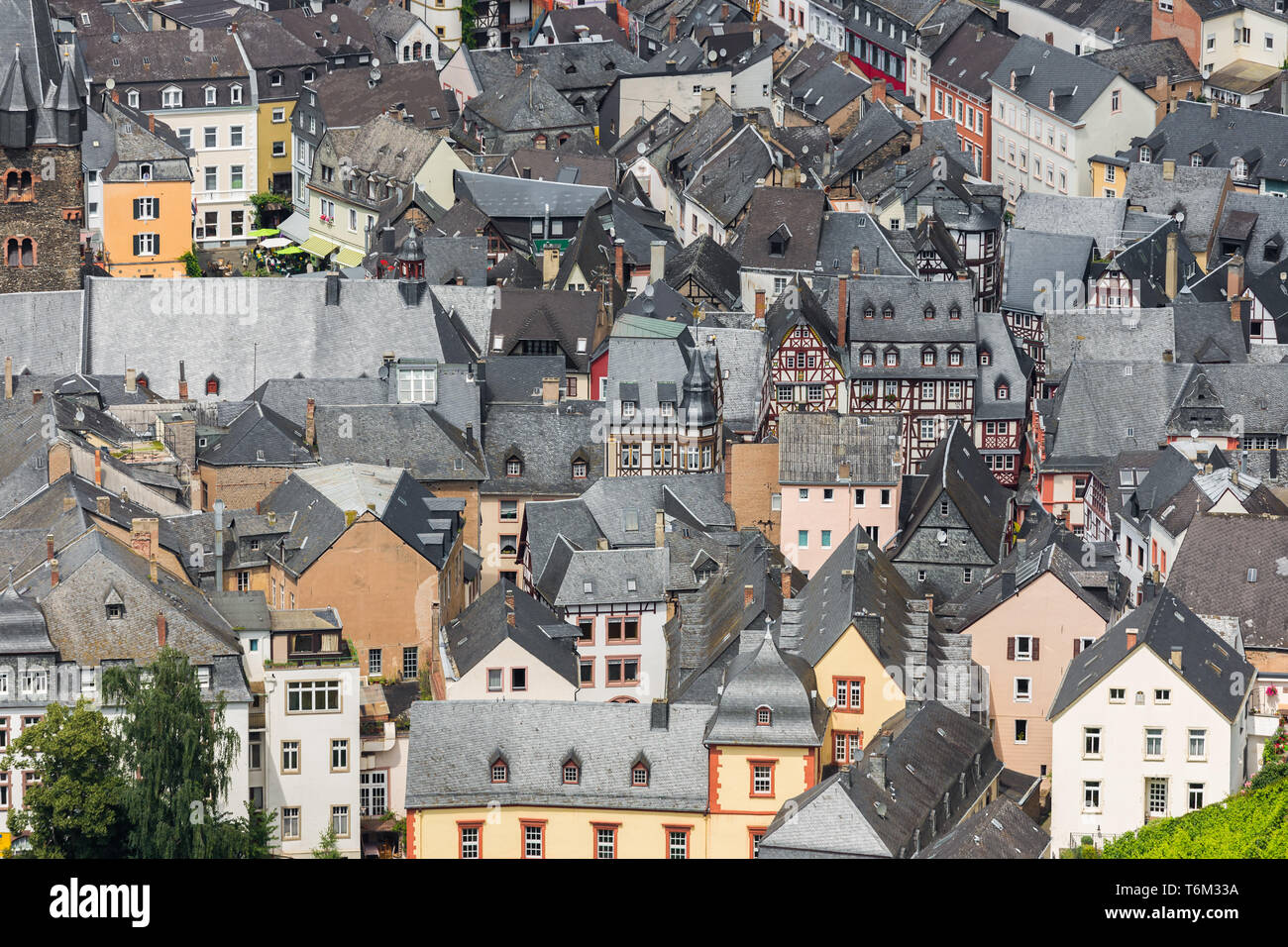 Aerial view of BernKastelKues at the river Moselle in Germany Stock