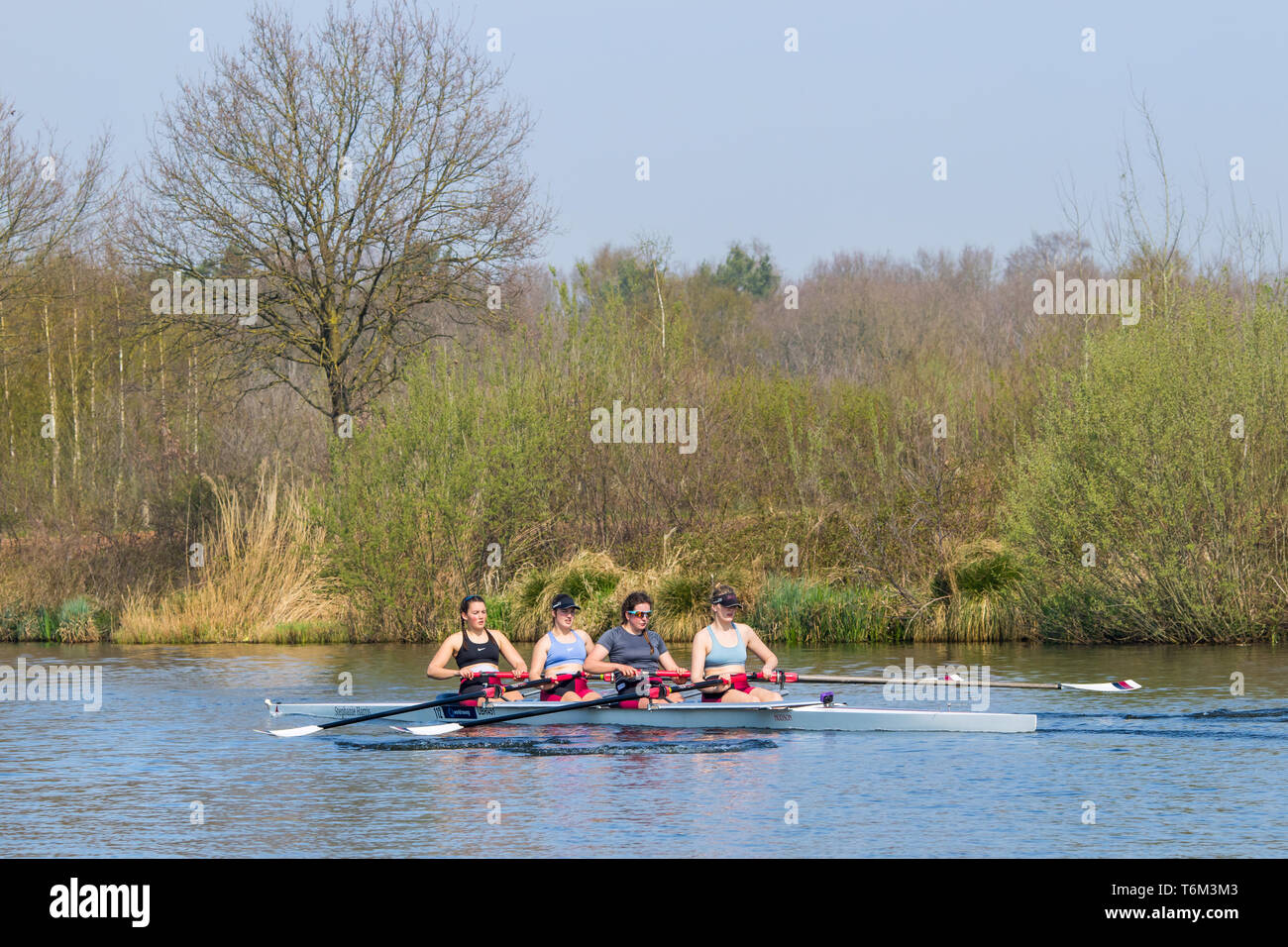 emale rowers in a canal. Rowing is one of the oldest Olympic sports