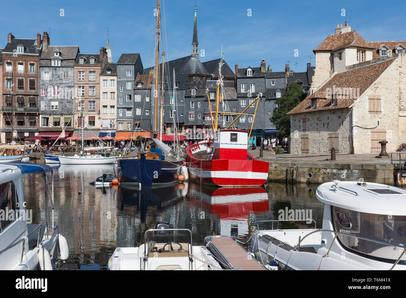 Sailing ships in old medieval harbor Honfleur, France Stock Photo - Alamy