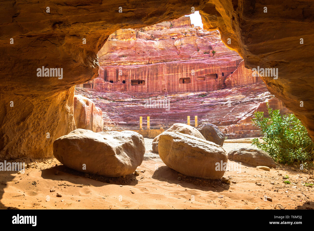The ancient theater in ancient city of Petra, Jordan Stock Photo