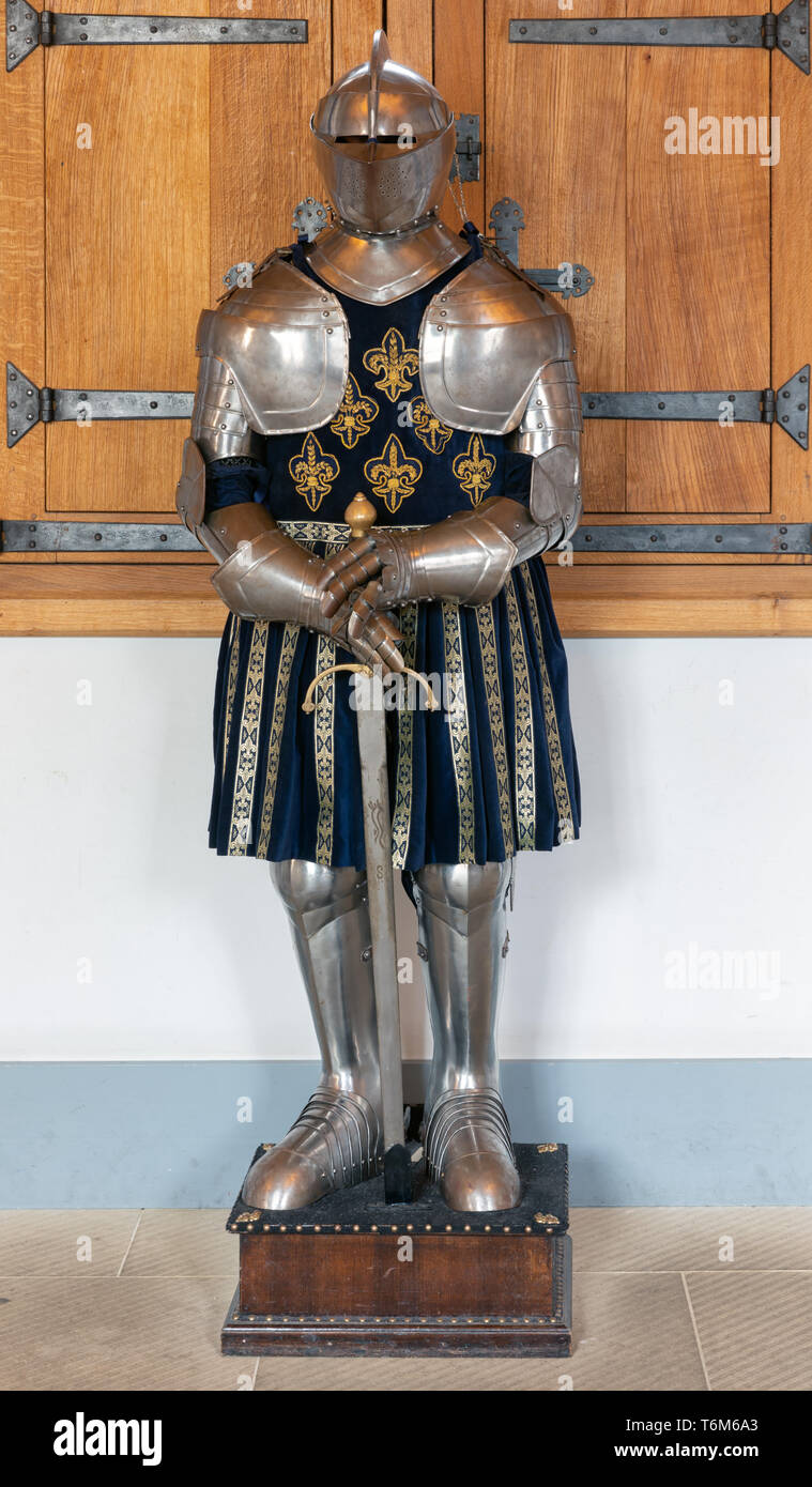 Medieval room of Stirling Castle with harness and decorations Stock