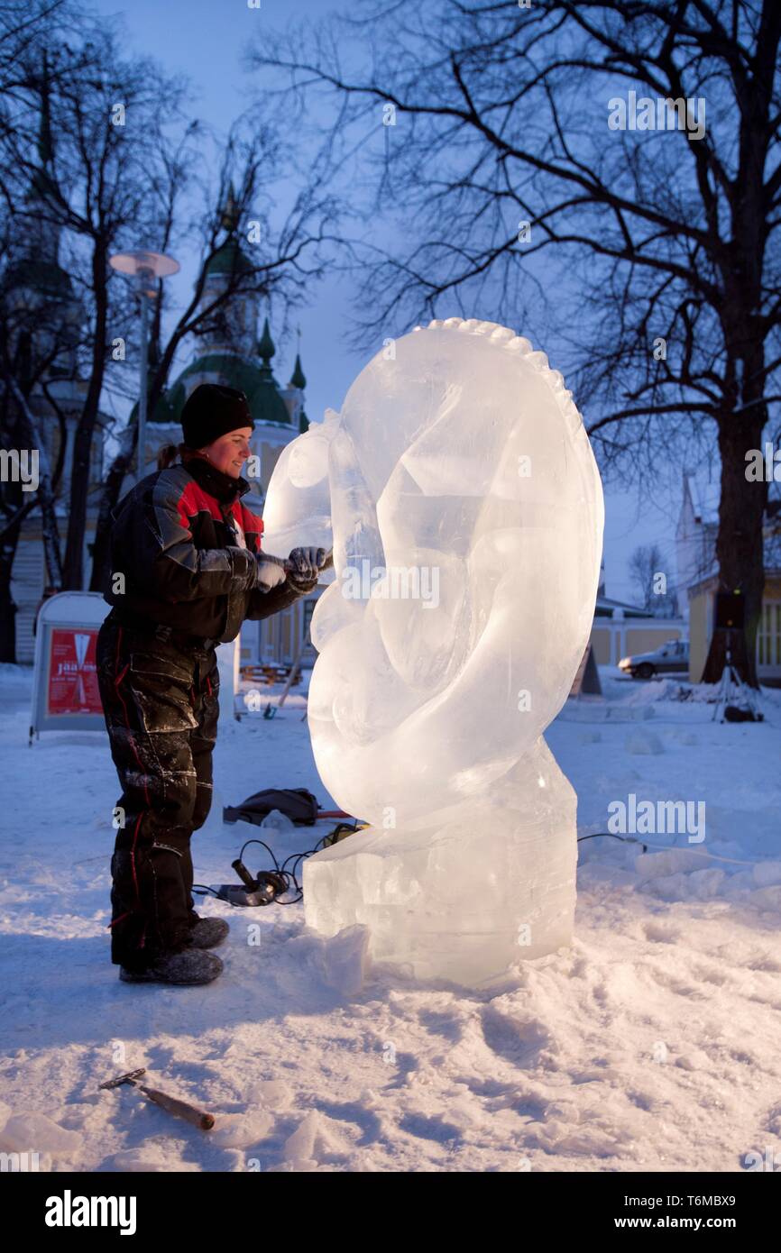 Making ice sculptures in PÃ¤rnu Stock Photo