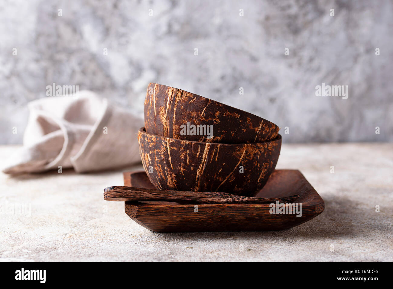 Bowls made  from coconuts shell Stock Photo