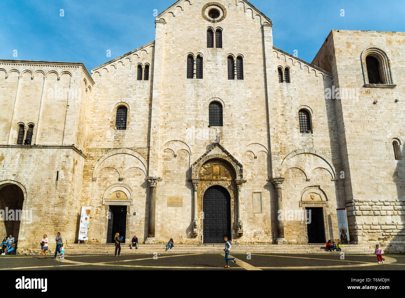 Bari, Italy March 10, 2019 Facade of the minor basilica of San Nicolas de Bari Stock Photo