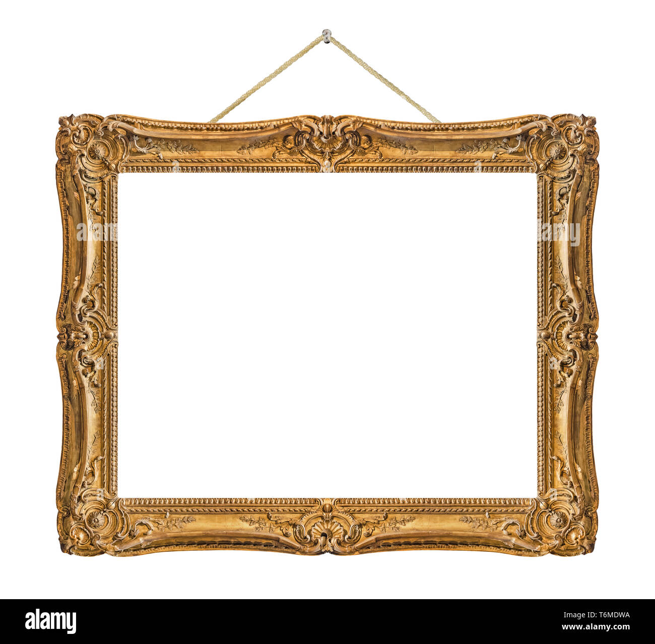 Old wooden picture frame hanging on a rope Stock Photo Alamy