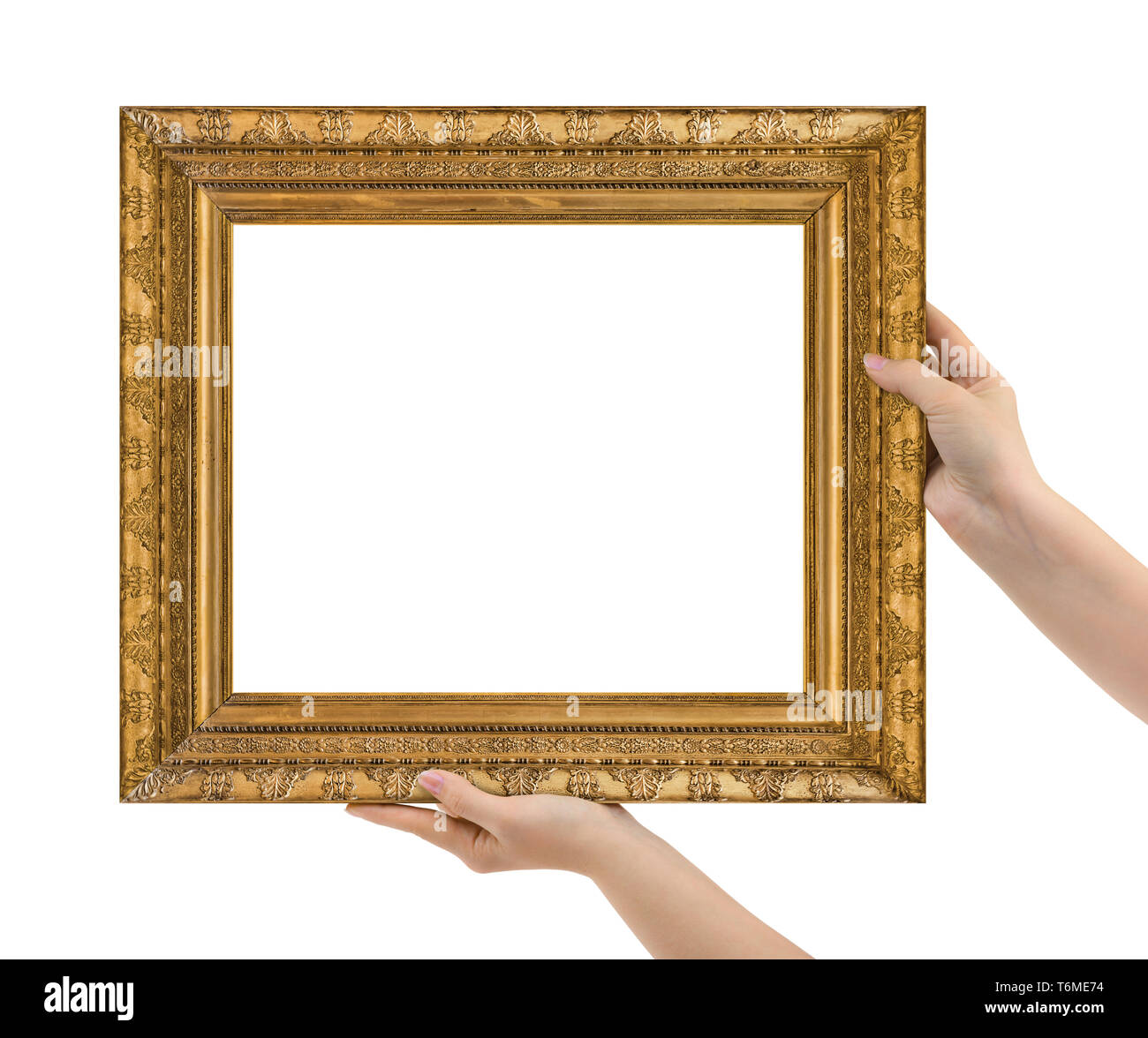 Wooden picture frame in hands Stock Photo Alamy