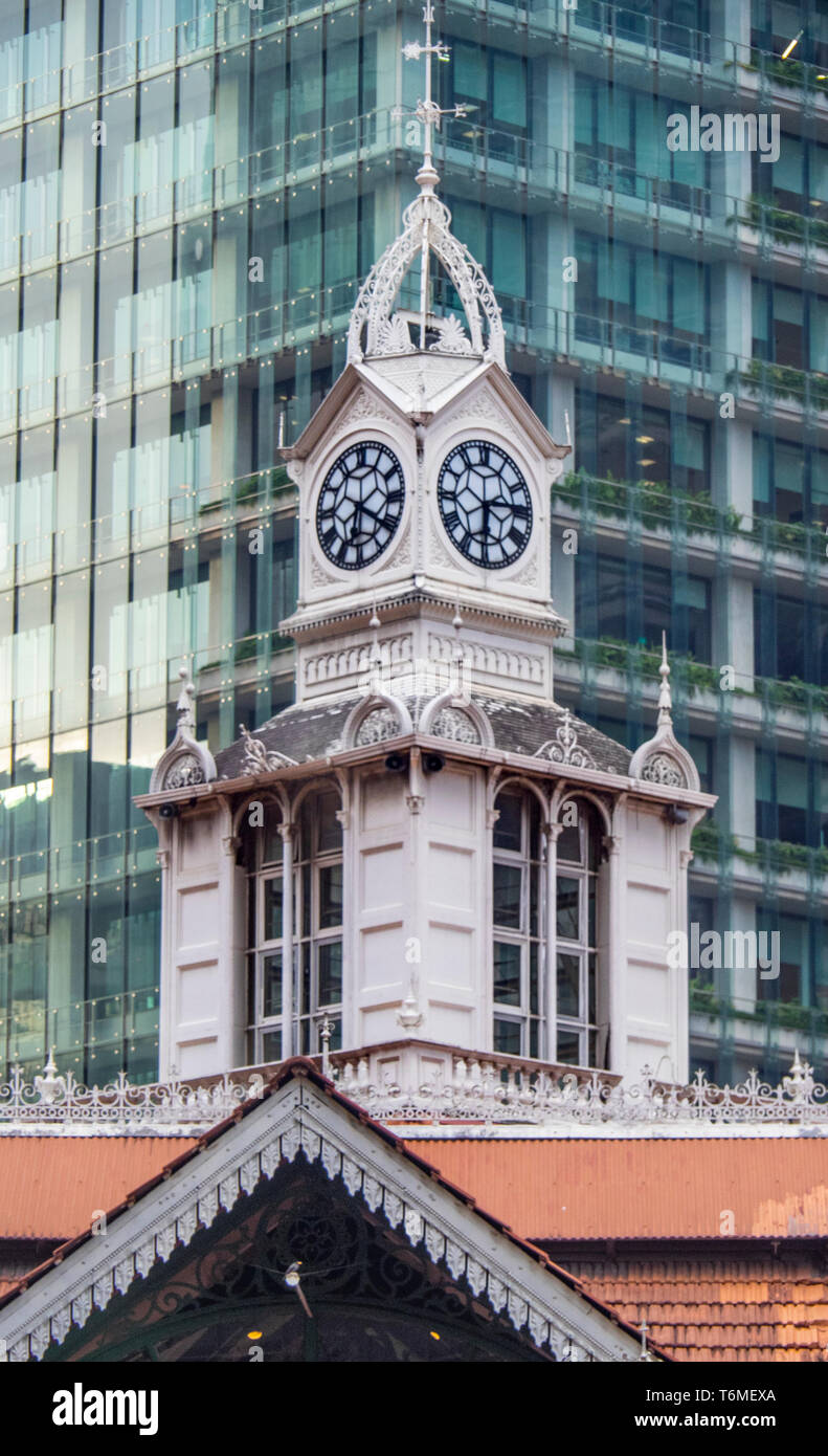 Clock tower on top of Lau Pat Sat Hawker food markets in downtown
