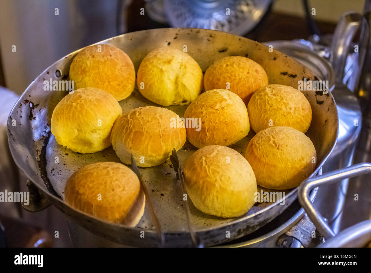 Cheese bread in rustic pan. Stock Photo