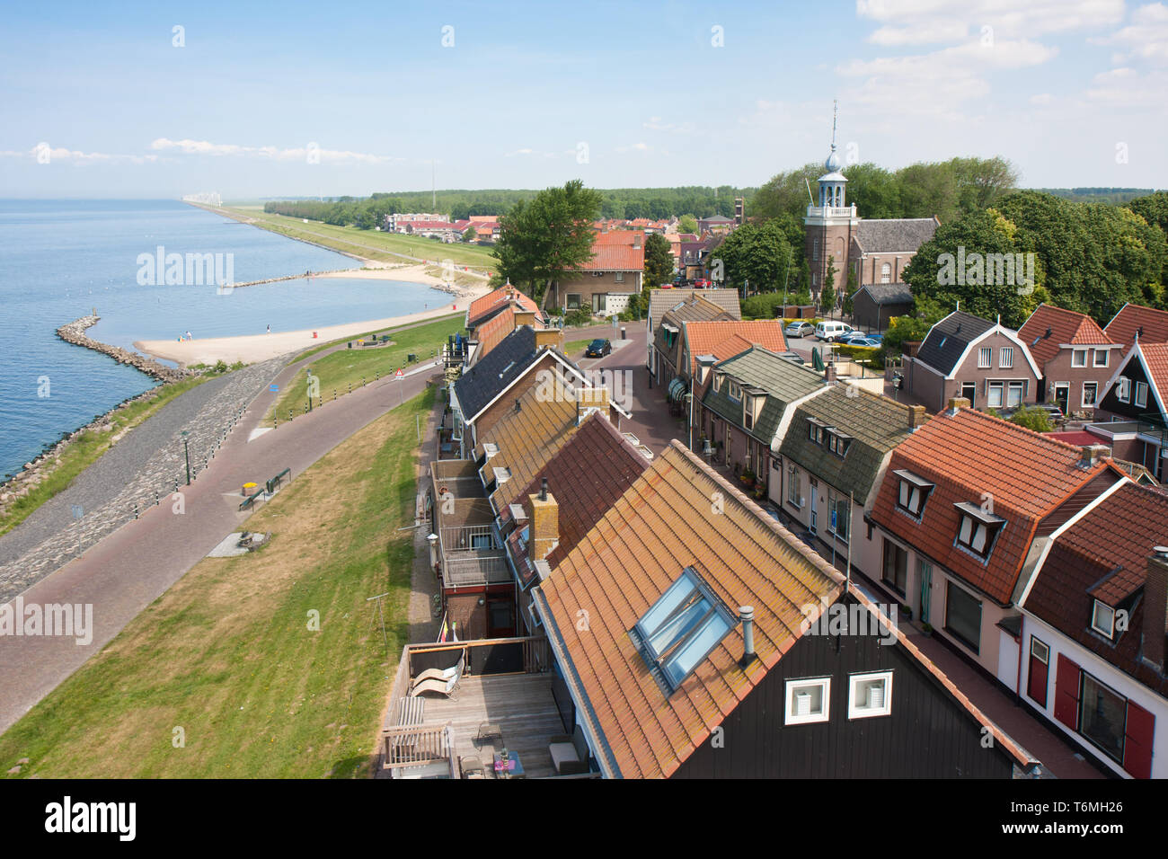 Seafront of a Dutch fishing village seen from the Lighthouse Stock Photo