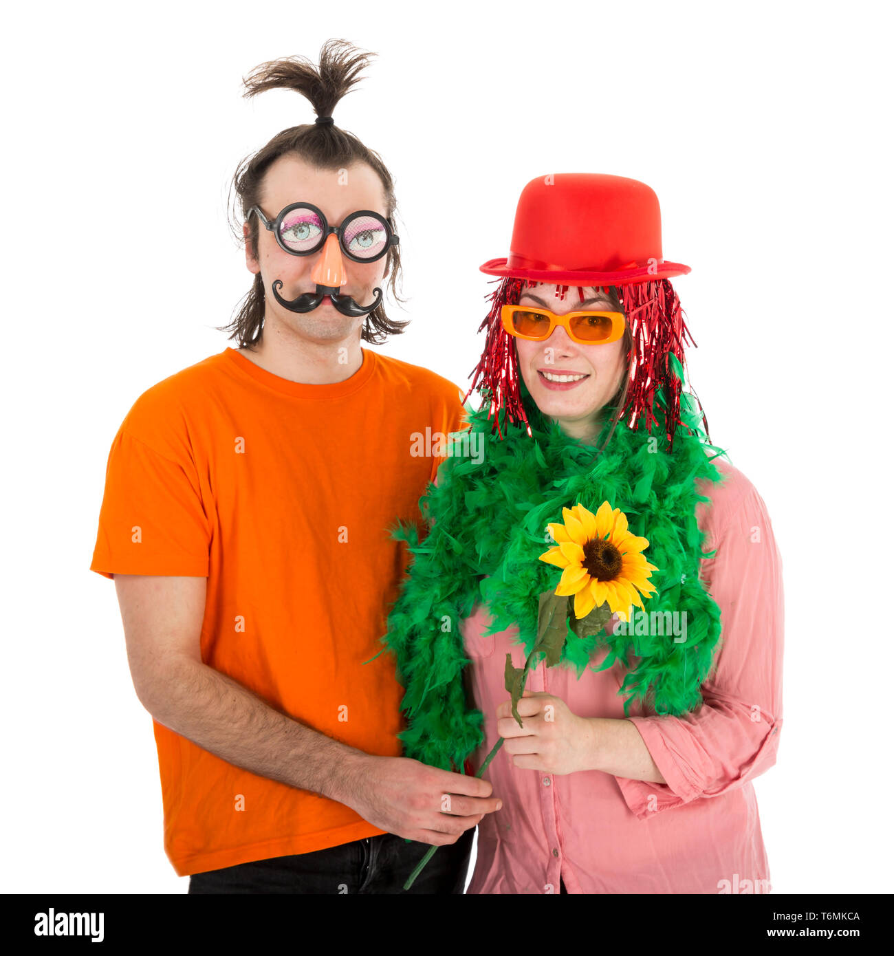 Man and Woman dressed in funny carnival costumes Stock Photo - Alamy