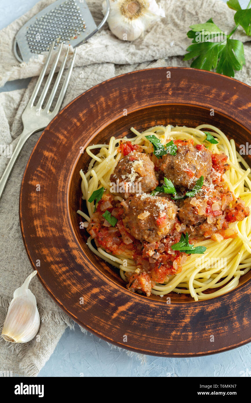 Pasta with meatballs in tomato sauce Stock Photo Alamy