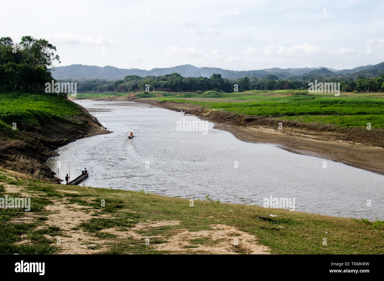 Drought is affecting Lake Alajuela and Chagres River which supplies most of the water needed to operate the Panama Stock Photo