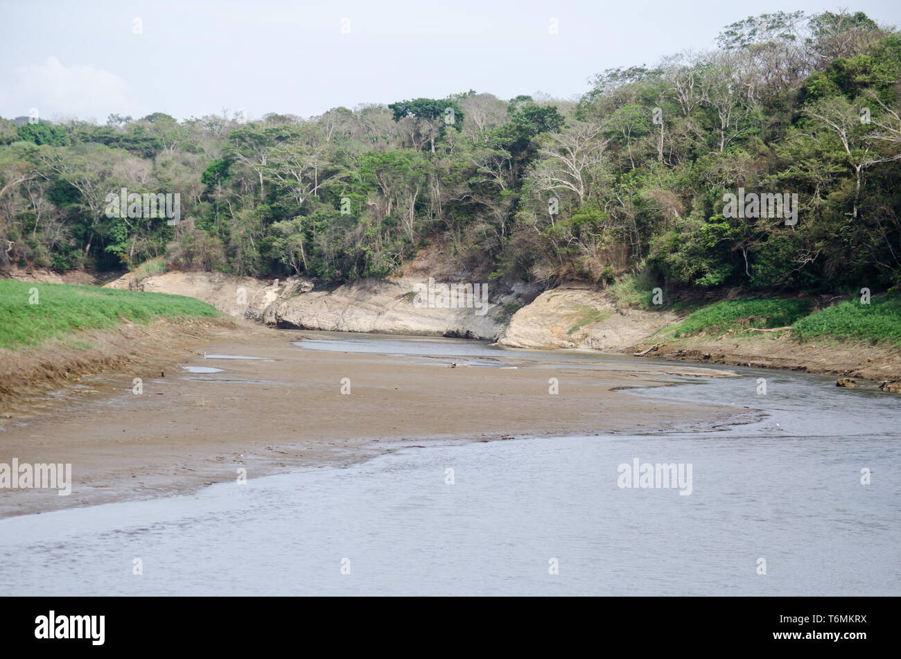 Chagres River landscape during dry season 2019.  A severe drought is affecting the river. Stock Photo
