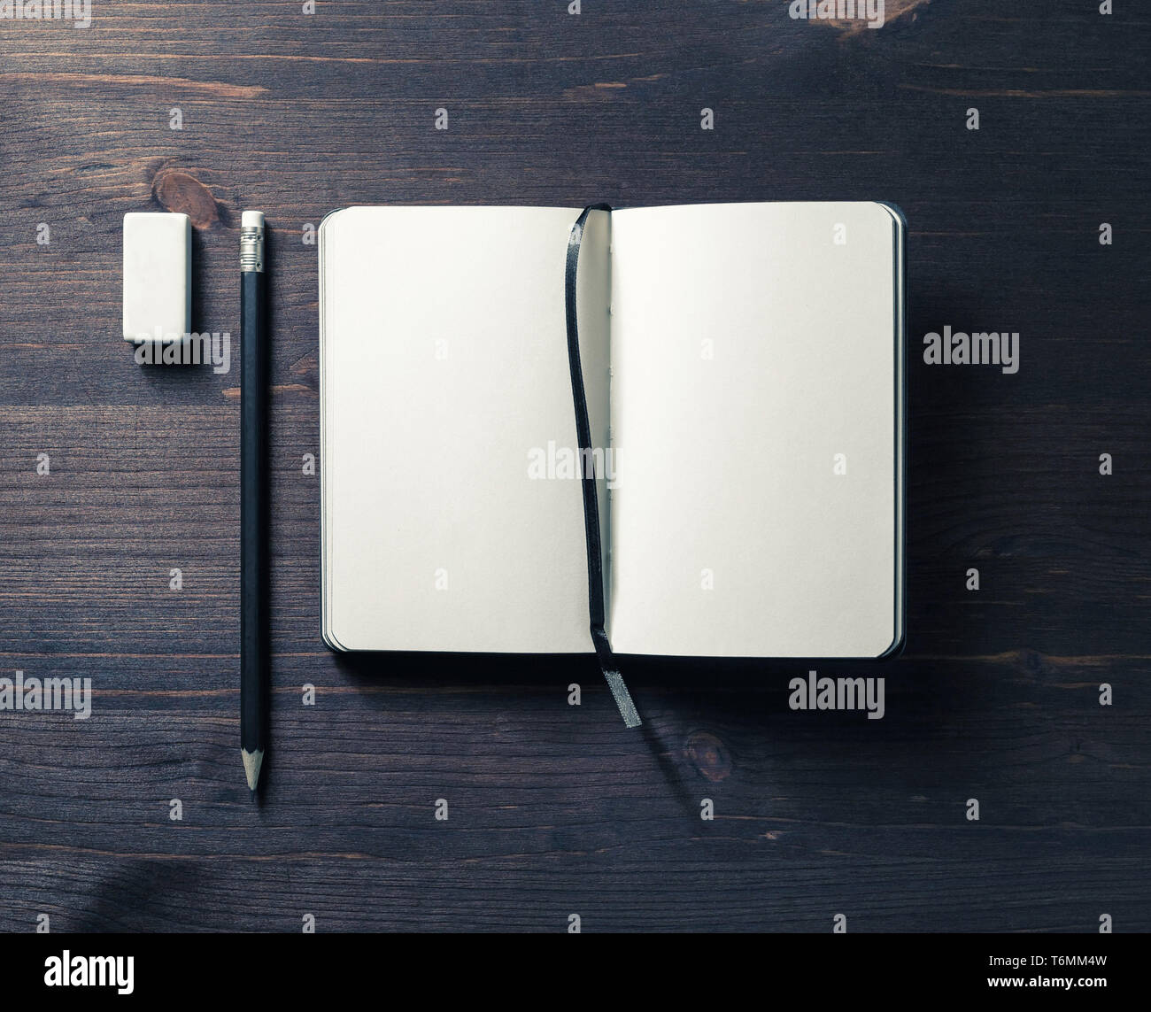 Notebook, pencil, eraser Stock Photo Alamy