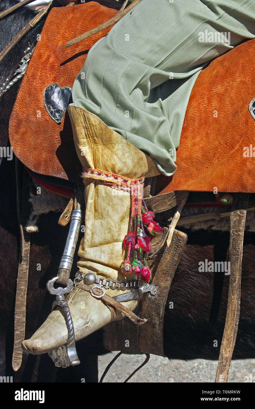 San Carlos de Bariloche, Rio Negro - November 12 2005: Traditional Gaucho  boots, stirrups and rider spurs Stock Photo - Alamy