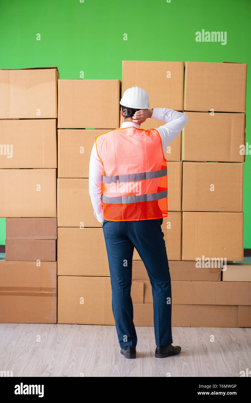 Man contractor working in box delivery relocation service Stock Photo