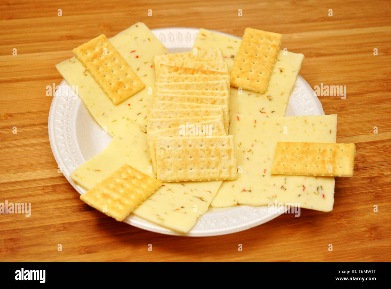 Pepper Jack Cheese with Buttery Crackers Stock Photo