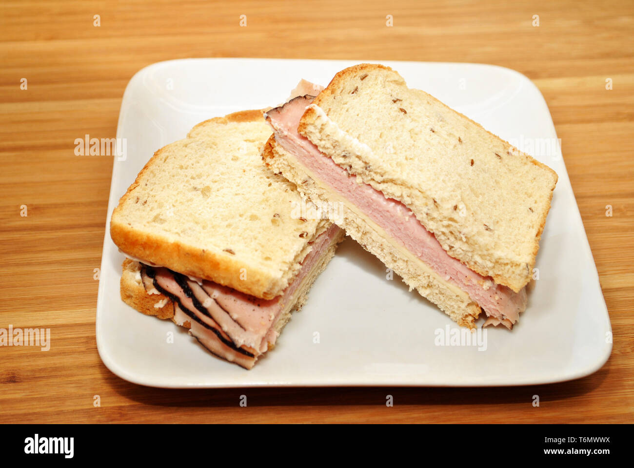 Ham & Cheese on Rye Bread Sandwich Stock Photo Alamy