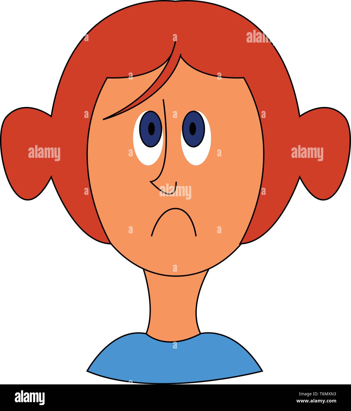 Litlle redhair sad girl illustration vector on white background Stock Vector