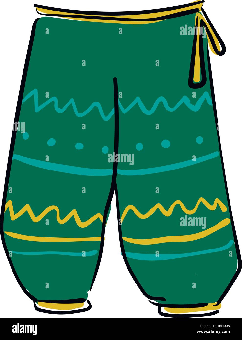 A stylish green Aladdin pants with cool blue and yellow works on it which is very flexible vector color drawing or illustration Stock Vector