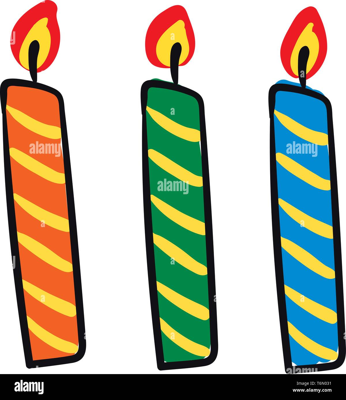 Three Glowing Colorful Birthday Candles In Orange Green And Blue Color Vector Color Drawing Or Illustration Stock Vector Image Art Alamy