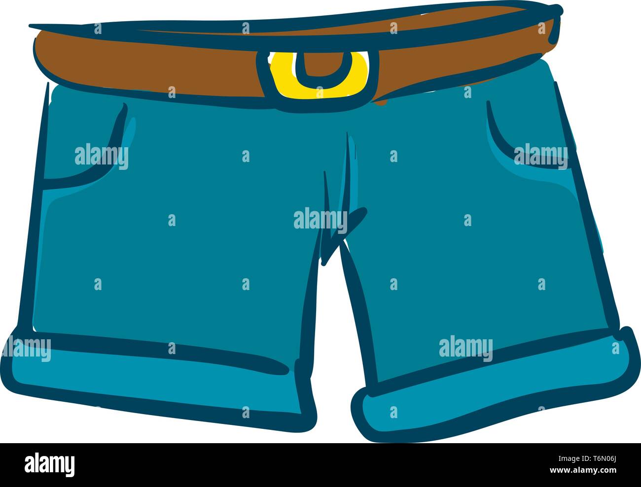 A blue shorts with a brown belt which is comfortable for hot summer vector color drawing or illustration Stock Vector