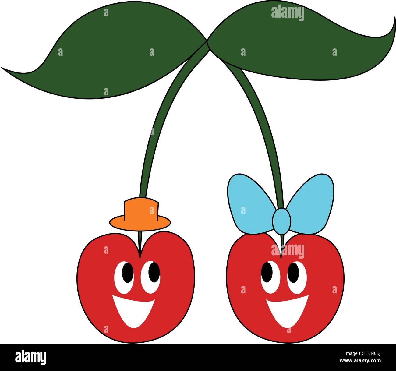 A Cute Cartoon Of Two Cherries One With A Orange Hat And Another With A Blue Bow Vector Color Drawing Or Illustration Stock Vector Image Art Alamy