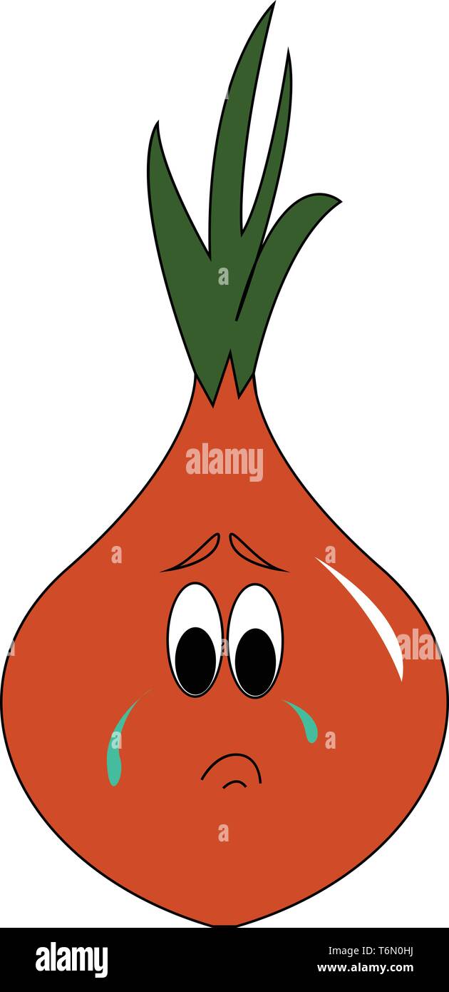 A sad red onion crying out for some reason vector color drawing or illustration Stock Vector