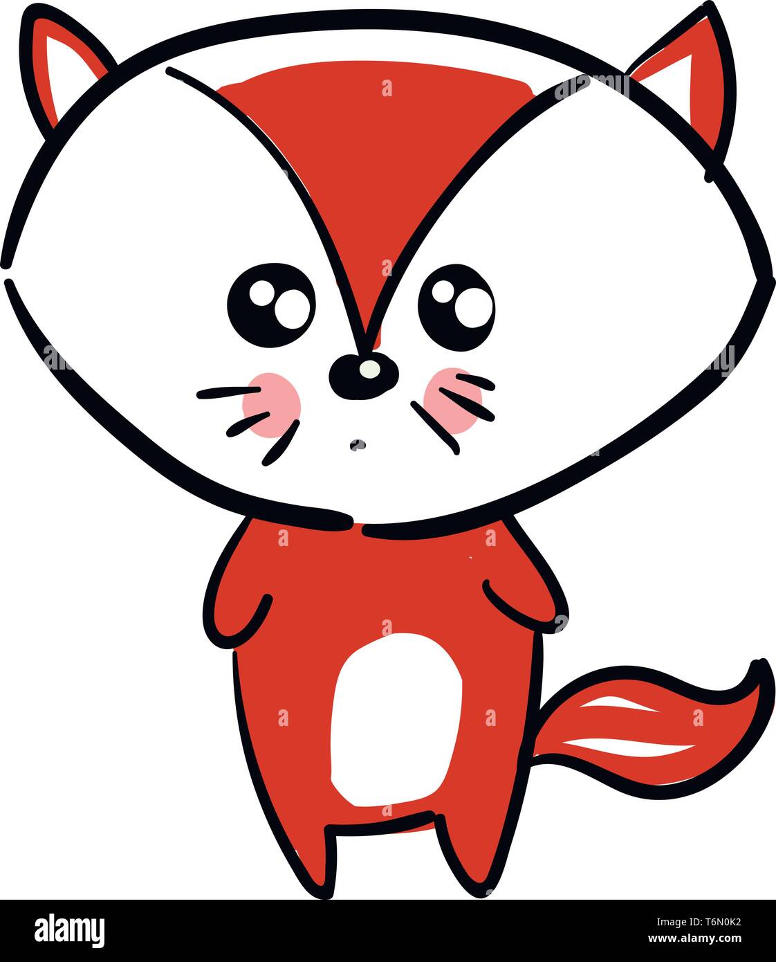 A Cute Cartoon Of A Fox With Big Head And A Long Red Tail Vector