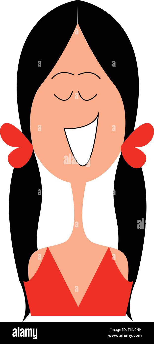 A Small Cute Girl In Red Dress With Smiling Face Vector Color