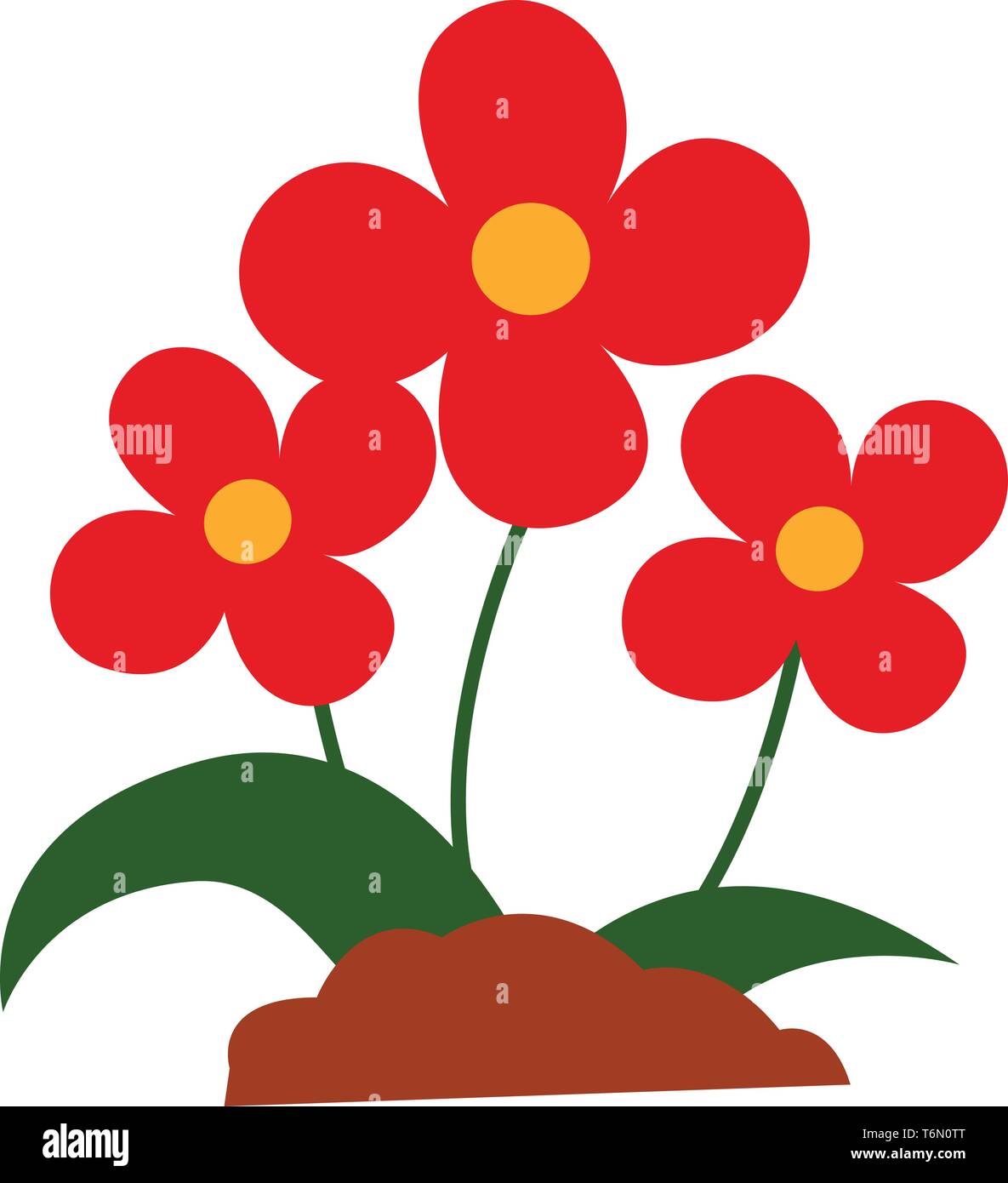 A Bunch Of Red Beautiful Flowers With Leaves Vector Color